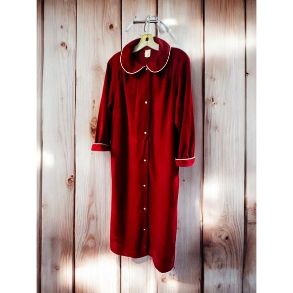 Vintage Red Long Nightgown With White Piping & Peter Pan Collar - Picture 8 of 8